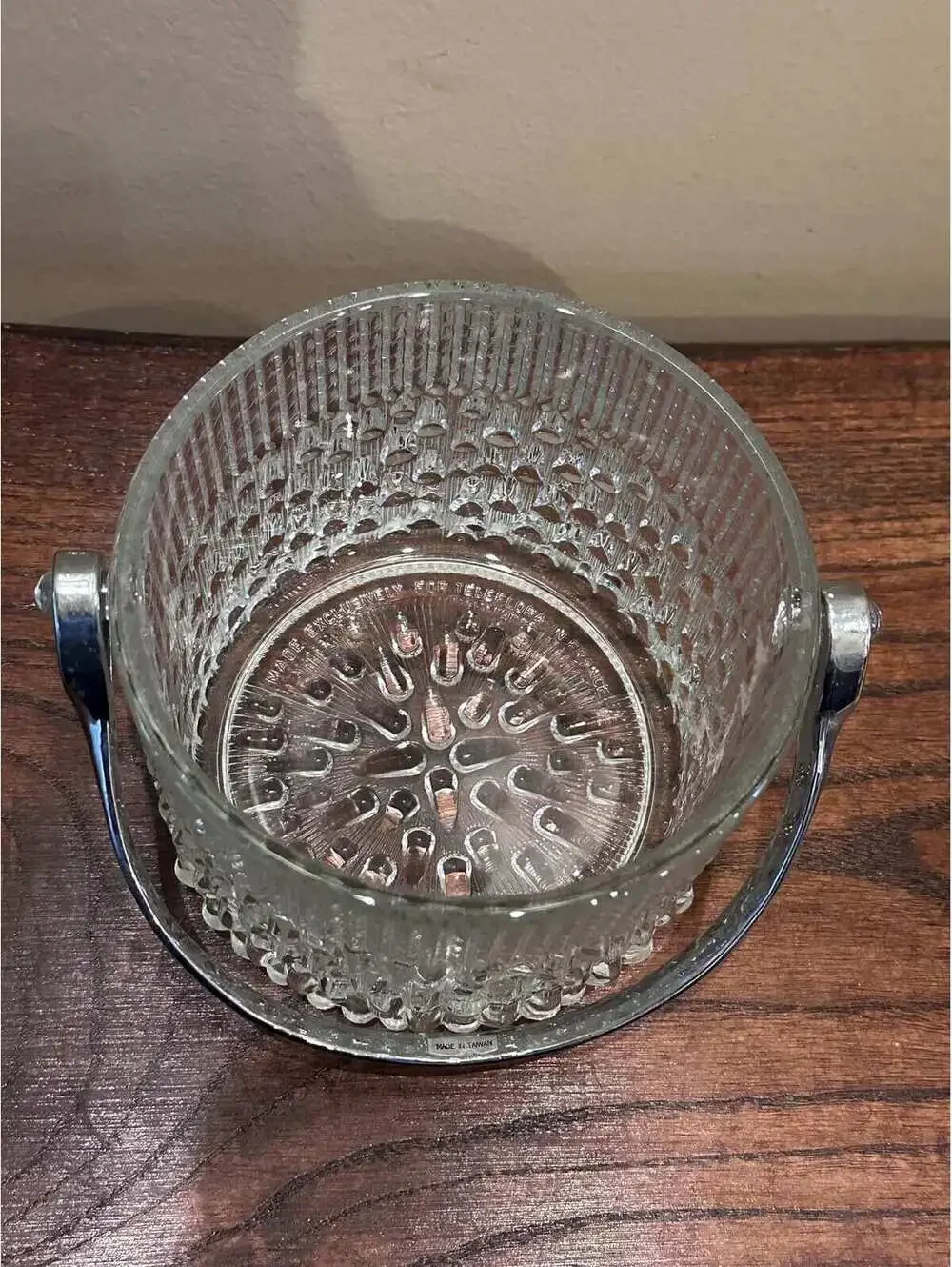Vintage Teleflora French Crystal Ice Bucket with Chrome Handle